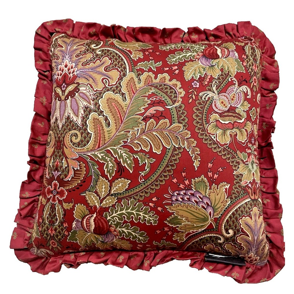 Vintage Raymond Waites‎ Ancient Kingdom Floral 18x18" Ruffled Throw Pillow EUC
